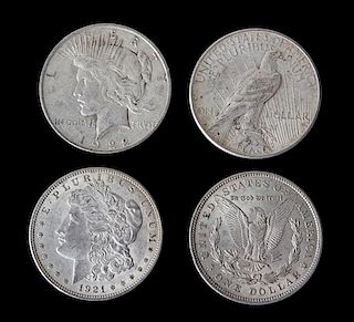 Forty-Two U.S. Silver Dollars Diameter 1 1/2 inches.