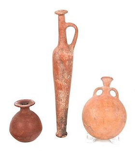 Three Egyptian Terra Cotta Vessels Height of tallest 14 1/8 inches.