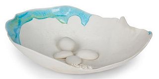 A Contemporary Partial Glazed Egg Shell Porcelain Bowl Length 8 3/4 inches.