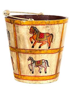 Two Painted Buckets Height of taller 13 1/2 inches.