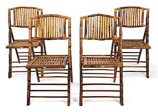 Four Chinese Split Bamboo Folding Chairs Height 35 inches.