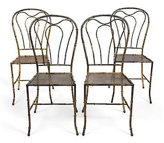 Four Gilt Painted Metal Cafe Chairs Height 36 1/2 inches.