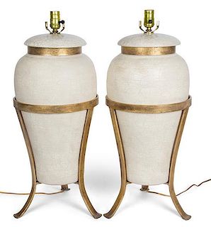 A Pair of Gilt Metal Mounted Urn Lamp Height 28 inches.