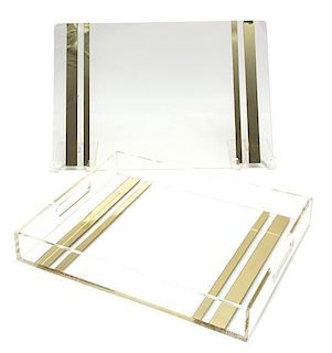 A Set of Eight Lucite and Brass Placemats First: 18 x 12 inches.