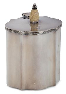 A Silver Plate Hinged Top Tea Caddy Height 5 inches.