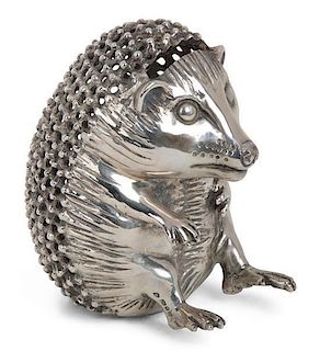 A Silver-Plate Hedgehog-Form Bank Height 4 inches.