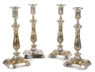 Four Indian Silver-Plate Candlesticks Height 12 1/2 inches.