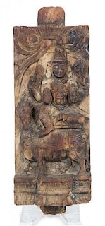An Indonesian Carved Wood Panel Height 12 3/4 inches.