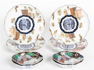 A Group of Eight Imari Porcelain Articles Diameter of first 9 1/2 inches.