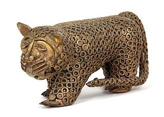 A Brass Model of a Cat Length 3 inches.