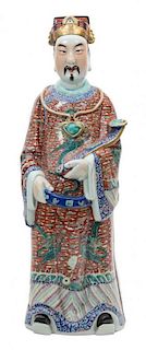 A Chinese Polychrome-Decorated Figure of a Scholar Height 25 inches.