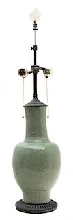 A Chinese Celadon Base Table Lamp Height 29 inches.