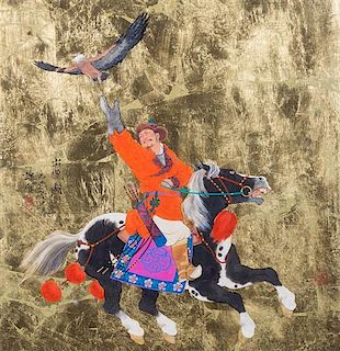 Mou-sien Tseng, (Chinese, 20th century), Releasing the Falcon, 1979