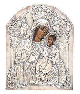 A Greek Silver Icon Height 10 1/2 inches.