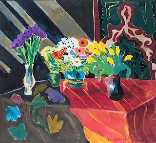 B. Dolin, (20th century), Four Vases of Flowers on a Table