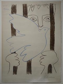 Pencil signed color lithograph, "Amnistia" by Pablo Picasso