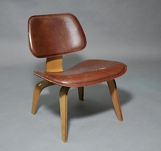 Charles Eames/ Herman Miller LCW lounge chair with leather, labeled