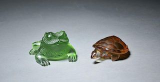 Two Lalique colored glass figures