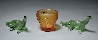Three pieces of colored Lalique glass