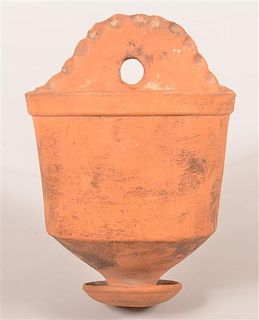Antique Unglazed Redware Wall Vase.