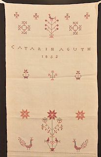 1852 Cross Stitch Show Towel by Catarina A. Guth.