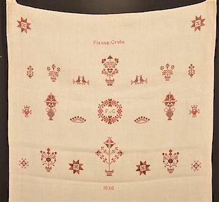 1850 Pennsylvania Cross Stitch Show Towel.