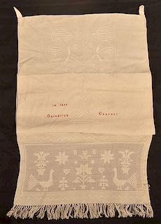 Mid 19th Century Pennsylvania Cross Stitch Show Towel.