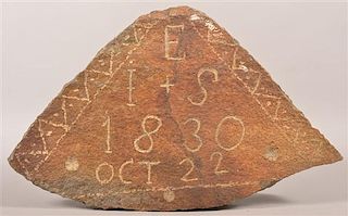 19th Century Triangular Carved Date Stone.
