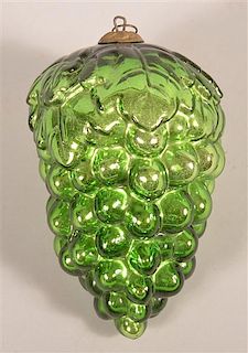 German Kugel, Green Blown Mold Glass Cluster of Grapes.