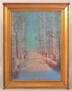 Sven Svendsen Winter Road Oil on Canvas Painting.