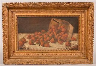 A.F. King Oil on Canvas Basket of Strawberries Still Life.