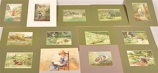 Folio of 13 Various Watercolors by Louis Higginson.