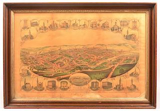 Framed Panoramic View of York, PA Lithograph  by Hoen & Co.