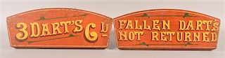 2 Antique Paint Decorated Dart Game Carnival Signs.