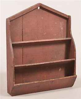 Primitive Red Painted Mixed Wood Wall Pocket.