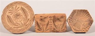 3 Pennsylvania 19th Century Carved Wood Butter Prints.