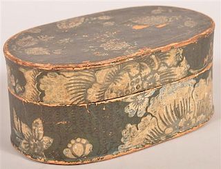 Early 19th Century Wallpaper Covered Oval Box.