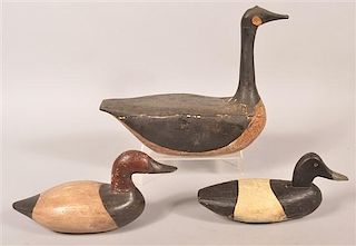 Three Folk Art Wooden Duck Decoys.
