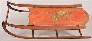 Antique Paint Decorated Wood Child's Sled.