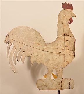 Painted Sheet Iron Rooster Silhouette Weather Vane.