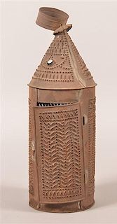 PA 19th Century Punched Tin Candle Lantern.