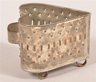PA 19th Century Heart Shaped Punch Tin Cheese Mold.