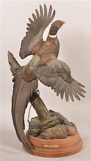 Glenn Swanson Bronze Ring-neck Pheasant Sculpture.