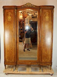 French Louis XVI triple armoire with marquetry