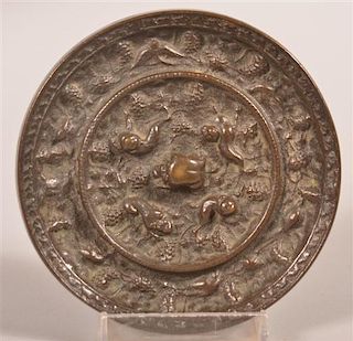 Antique Chinese Bronze Foo Dog Disc Mirror.