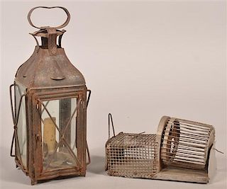 Tin Candle lantern and Mouse Trap.