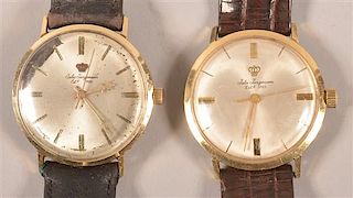 Two Vintage Jules Jergensen 14K Men's Wrist Watches.