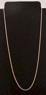 Vintage 14K Yellow Gold Rope Twist Chain Necklace.