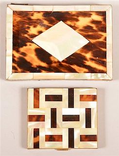 Tortoise Shell & Mother of Pearl Compact & Card Case.