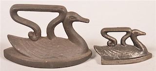 Two Antique Cast Iron Swan Flat Irons.